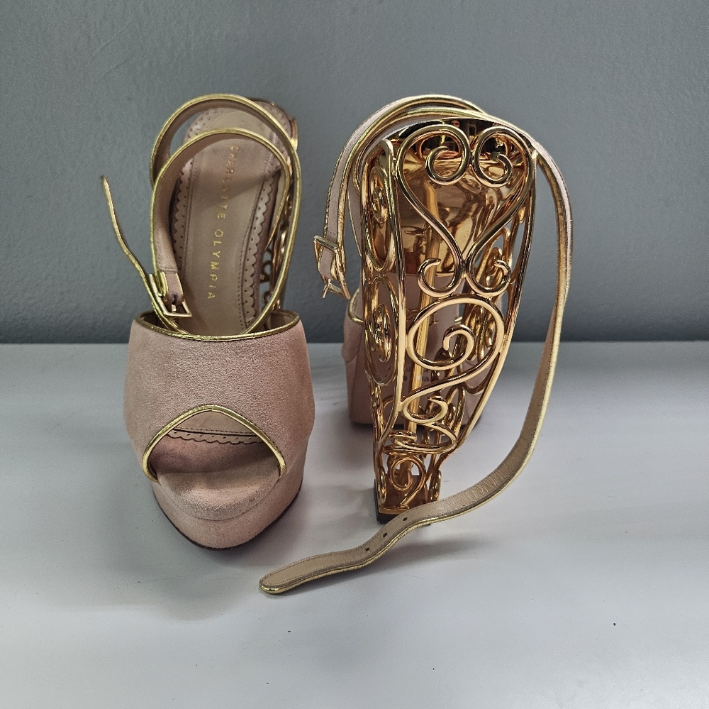 RARE Charlotte Olympia Avalon Gold Filigree Heels